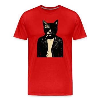 Noir Cat in Leather - Men's Premium Organic T-Shirt - red - Front - Damien (186cm)