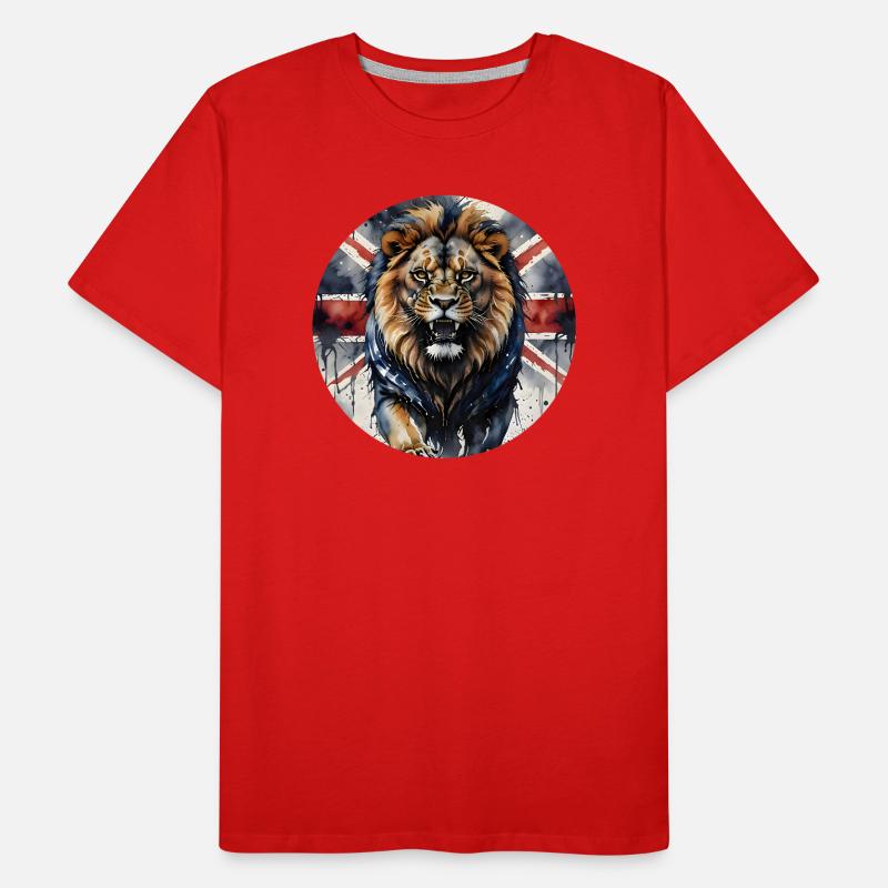 Fier lion britannique et Union Jack imprimé T-shirt bio Premium Homme