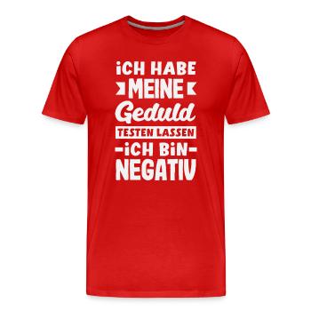 La patience à l’épreuve – je suis négatif - T-shirt bio Premium Homme - rouge - Devant - Damien (186cm)
