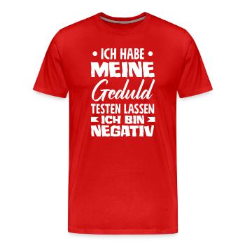 La patience à l’épreuve – je suis négatif - T-shirt bio Premium Homme - rouge - Devant - Damien (186cm)