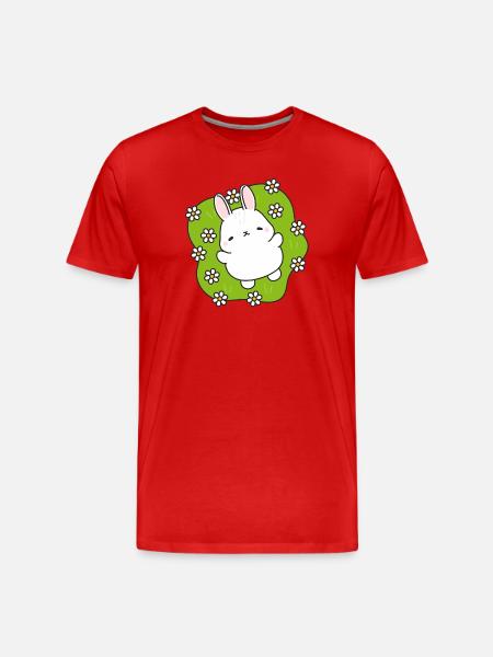 Süßer Hase im Blumengarten - Männer Premium Bio T-Shirt - Rot