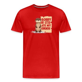 Seeotter Cartoon Ate My Homework - Männer Premium Bio T-Shirt - Rot - Vorne - Damien (186cm)