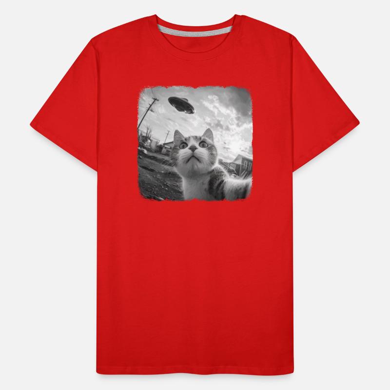 Katze und UFO Männer Premium Bio T-Shirt