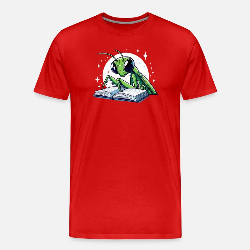 Lesender Grashüpfer im Sternenbuch - Männer Premium Bio T-Shirt - Rot
