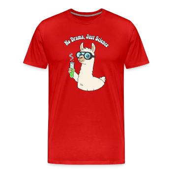 Lama Forscher: Keine Dramen, Wissenschaft - Männer Premium Bio T-Shirt - Rot - Vorne - Damien (186cm)