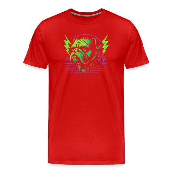Bulldog Neon Sewing Stitch - Men's Premium Organic T-Shirt - red - Front - Damien (186cm)