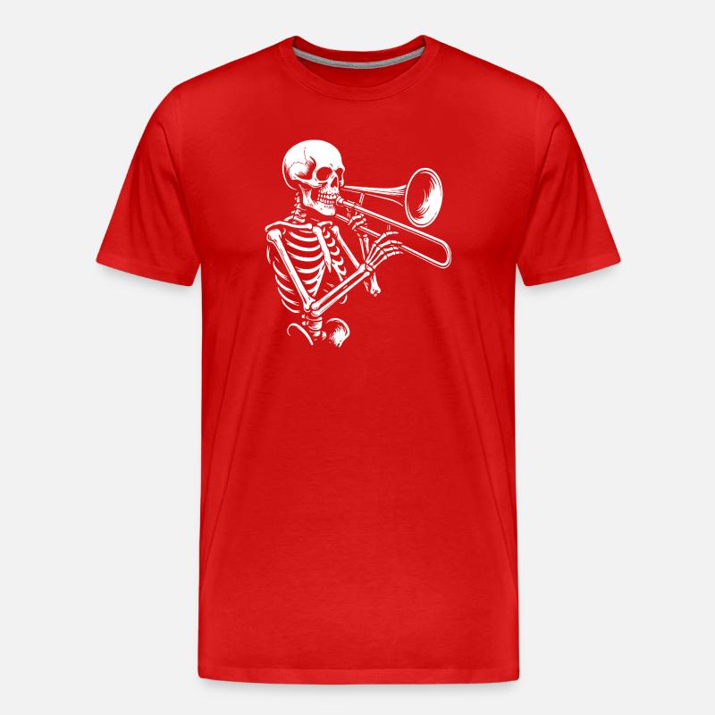 Skelett Trompete Jazz Silhouette - Männer Premium Bio T-Shirt - Rot