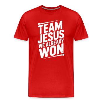 Team Jesus We Already Won - Men's Premium Organic T-Shirt - red - Front - Damien (186cm)