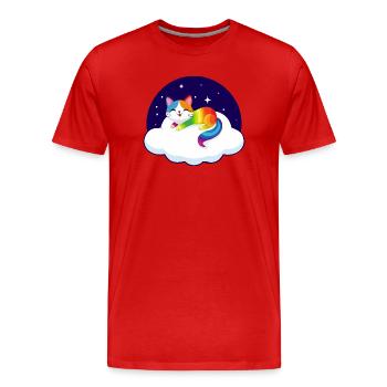 Un chat hétéroclite flotte sur un nuage (nuit) - T-shirt bio Premium Homme - rouge - Devant - Damien (186cm)