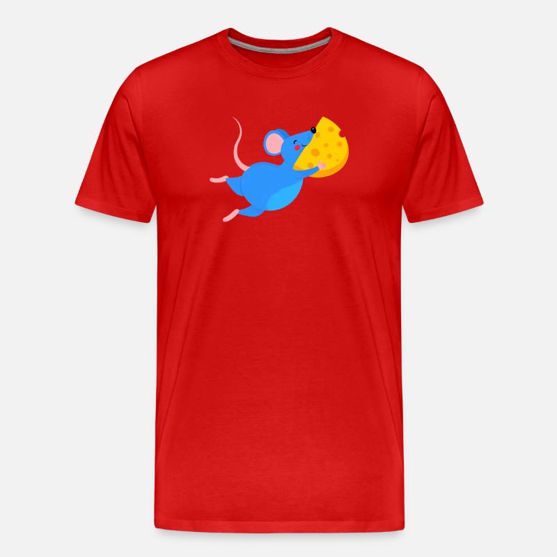 Fröhliche blaue Maus & gelber Käse - Männer Premium Bio T-Shirt - Rot