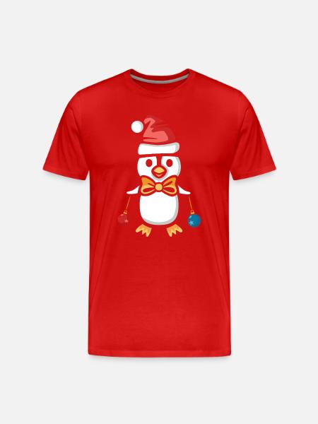 Christmas penguin with hat and baubles - Men's Premium Organic T-Shirt - red