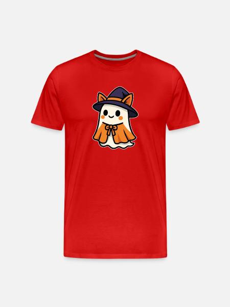 Kawaii Halloween Geist mit Hexenhut - Männer Premium Bio T-Shirt - Rot