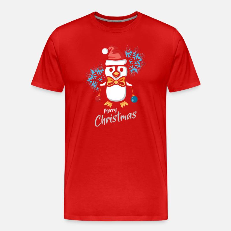 Weihnachtspinguin mit Schneeflocken - Männer Premium Bio T-Shirt - Rot