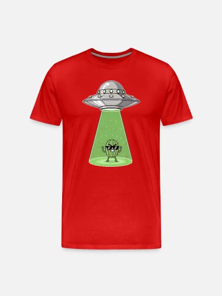 Cactus Alien in UFO Light - Men's Premium Organic T-Shirt - red