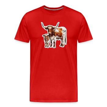 Texas Longhorn with Calf – Proud Western Family - Men's Premium Organic T-Shirt - red - Front - Damien (186cm)