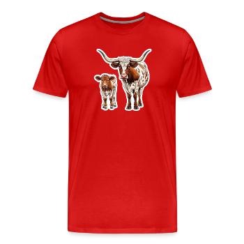 Longhorn with Calf – Western Classic - Men's Premium Organic T-Shirt - red - Front - Damien (186cm)