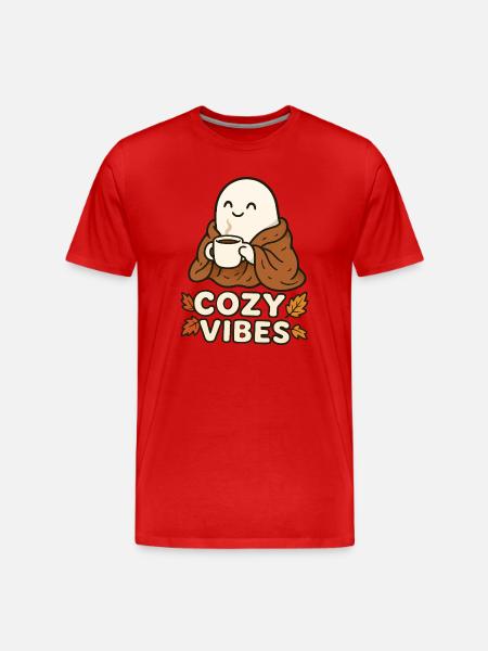 Cozy Vibes Ghost with Mug - Men's Premium Organic T-Shirt - red