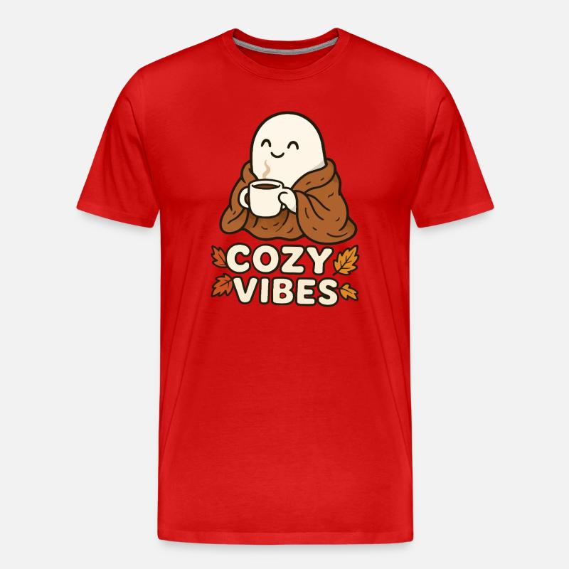 Cozy Vibes Ghost with Mug - Männer Premium Bio T-Shirt - Rot
