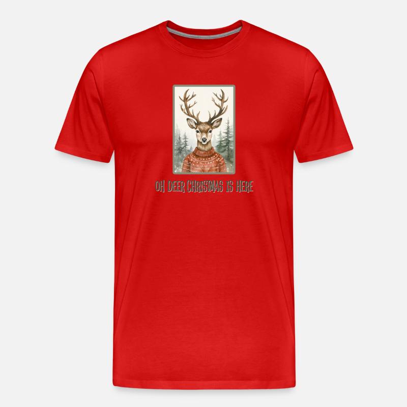 Oh Deer Christmas is here - Männer Premium Bio T-Shirt - Rot