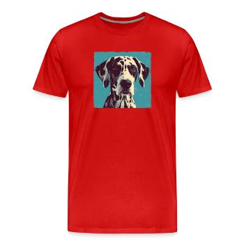 Dalmatian Portrait – Pop Art Vintage in Blue - Men's Premium Organic T-Shirt - red - Front - Damien (186cm)