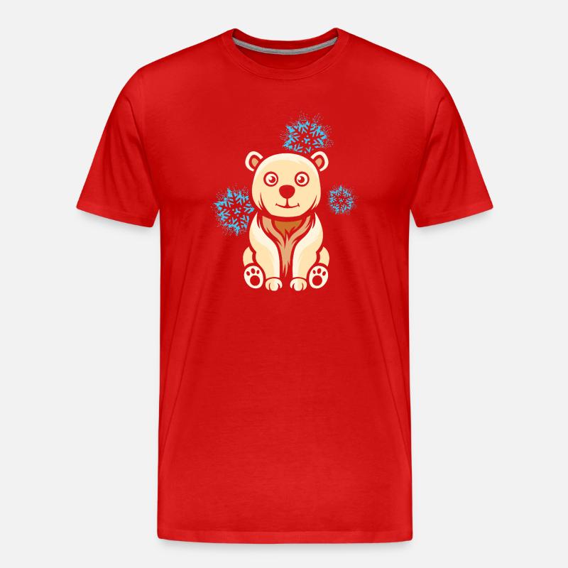 Cartoon Eisbär mit Schneeflocken - Männer Premium Bio T-Shirt - Rot