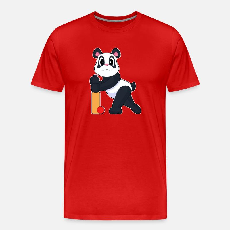 Panda Cricket Battes de cricket - T-shirt bio Premium Homme - rouge