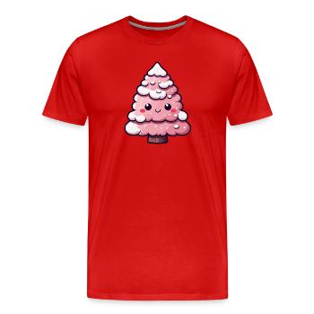 Chibi Pink Snowy Tree - Men's Premium Organic T-Shirt - red - Front - Damien (186cm)