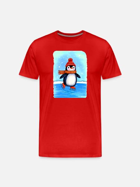 Kleiner Pinguin-Schlittschuh-Läufer - Männer Premium Bio T-Shirt - Rot