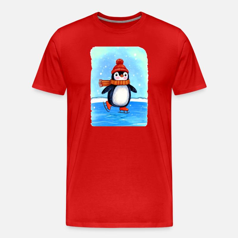 Kleiner Pinguin-Schlittschuh-Läufer - Männer Premium Bio T-Shirt - Rot