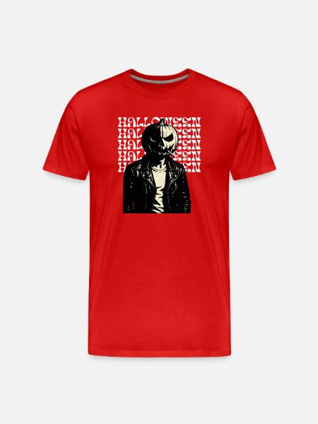 Pumpkin Head Biker with Halloween text - Men's Premium Organic T-Shirt - red