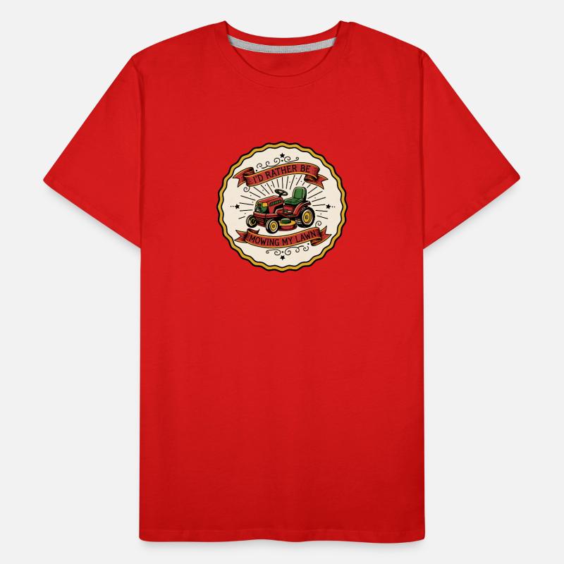 I'd Rather Be Mowing — Retro Badge Men's Premium Organic T-Shirt