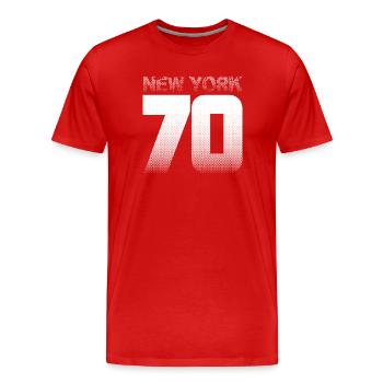 NYC 70 – Manhattan Vibes et pont de Brooklyn - T-shirt bio Premium Homme - rouge - Devant - Damien (186cm)