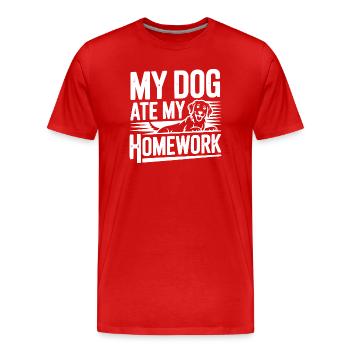 My Dog Ate My Homework - Men's Premium Organic T-Shirt - red - Front - Damien (186cm)