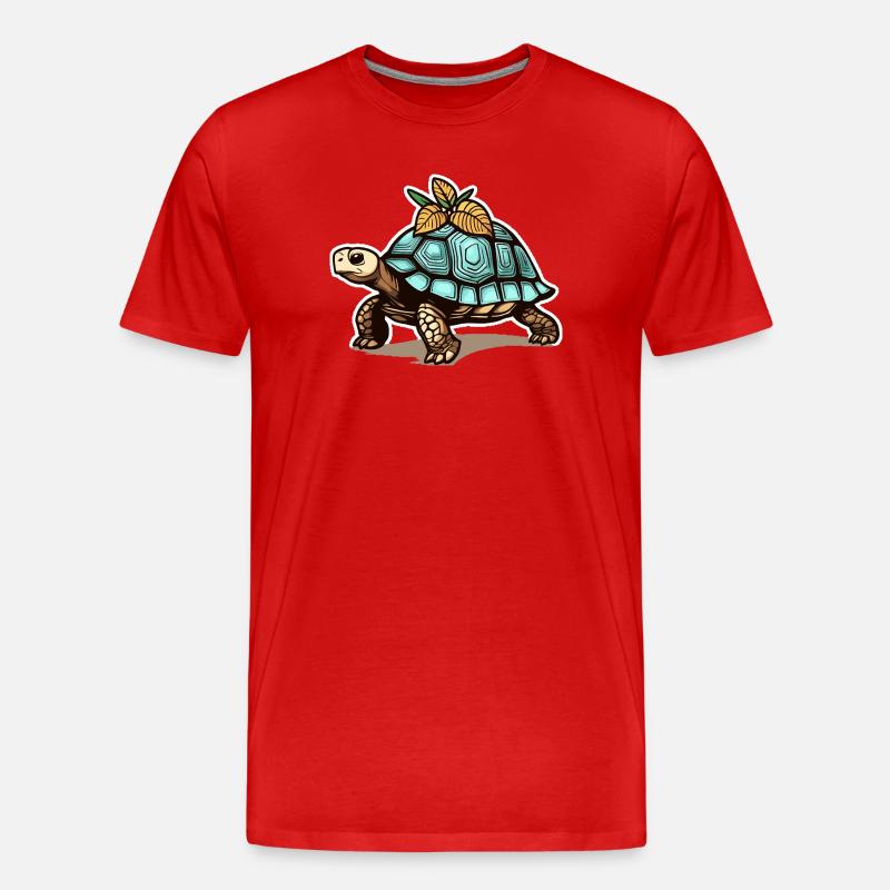 Schildkröte mit blauem Panzer & Blättern - Männer Premium Bio T-Shirt - Rot