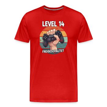Manette déverrouillée de niveau 14 - T-shirt bio Premium Homme - rouge - Devant - Damien (186cm)
