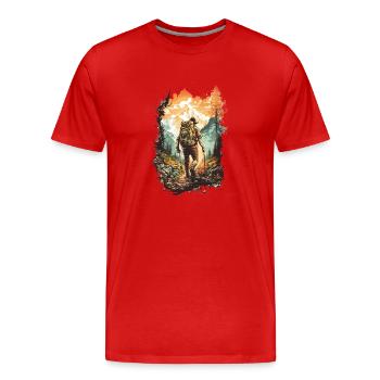Mountain Trekker bei Sonnenuntergang - Männer Premium Bio T-Shirt - Rot - Vorne - Damien (186cm)