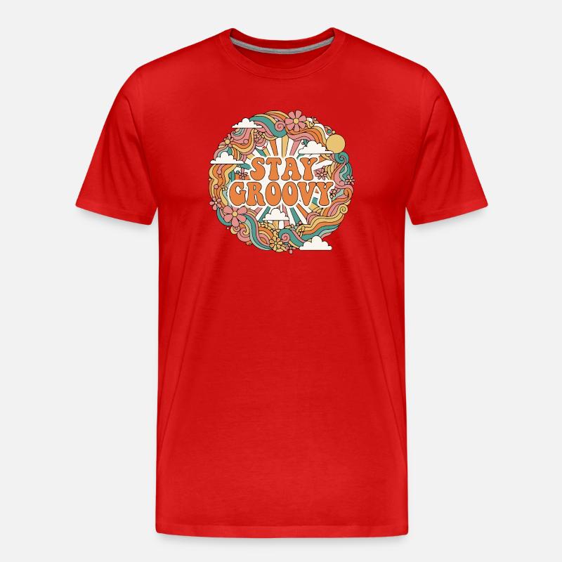 Psychedelisch Retro - Männer Premium Bio T-Shirt - Rot