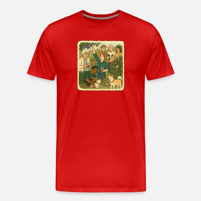 Gemeinschaft beim Obstpflücken im Garten - Männer Premium Bio T-Shirt - Rot