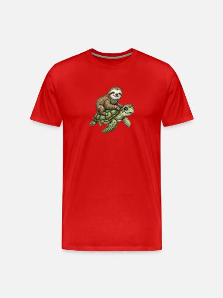 Sloth on turtle illustration - Men's Premium Organic T-Shirt - red
