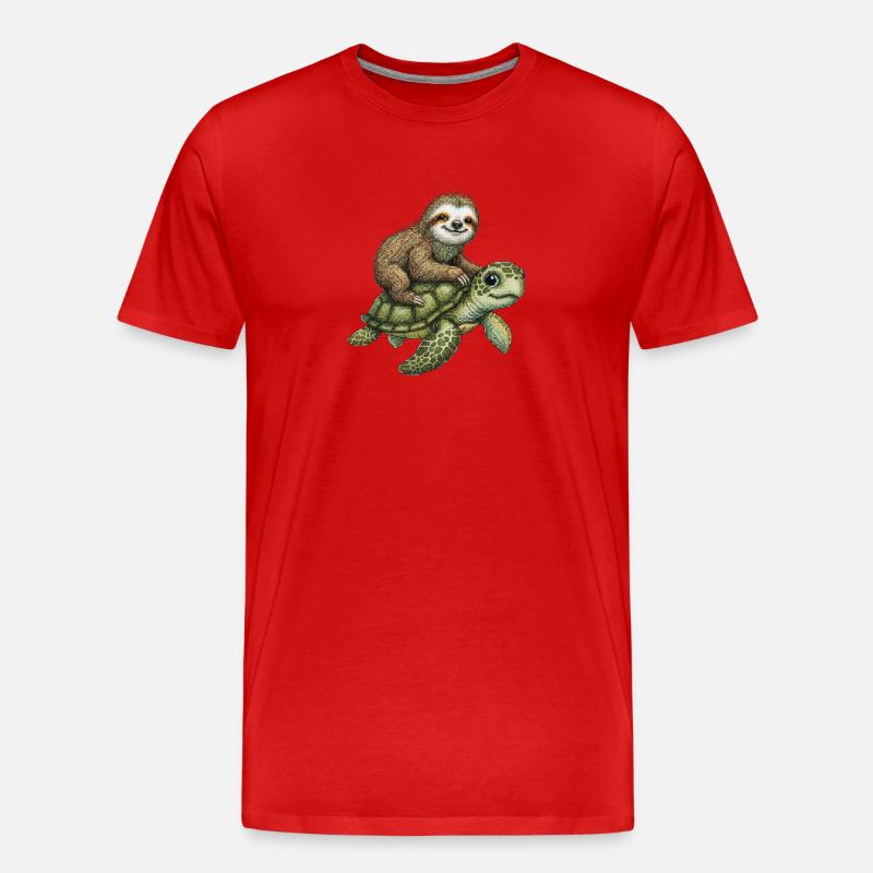 Faultier auf Schildkröte Illustration - Männer Premium Bio T-Shirt - Rot