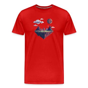 Astronaute pixel 8 bits sur une île flottante - T-shirt bio Premium Homme - rouge - Devant - Damien (186cm)