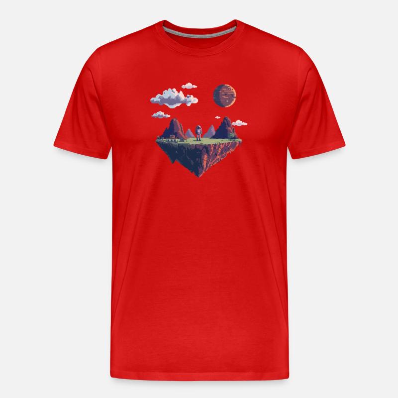 8-Bit Pixel Astronaut auf Schwebender Insel - Männer Premium Bio T-Shirt - Rot