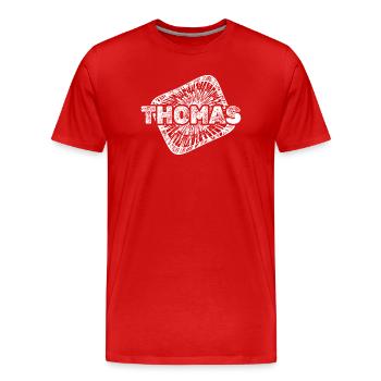 Geburt Thomas - Männer Premium Bio T-Shirt - Rot - Vorne - Damien (186cm)