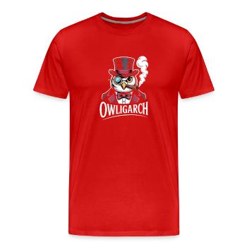 Owligarch Owl with Top Hat and Monocle - Men's Premium Organic T-Shirt - red - Front - Damien (186cm)