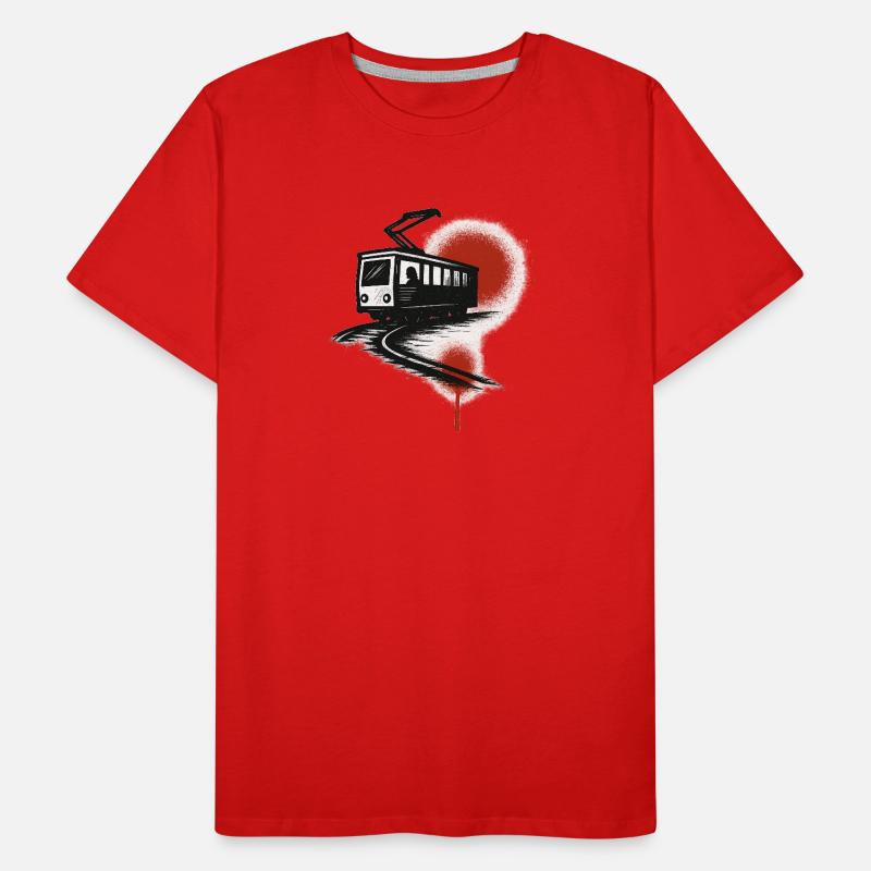 Tram sur la traînée rouge T-shirt bio Premium Homme