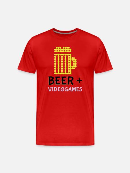 Pixel-Bier-Videospiele - Männer Premium Bio T-Shirt - Rot