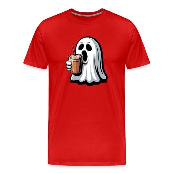 Ghost with pumpkin latte - Men's Premium Organic T-Shirt - red - Front - Damien (186cm)