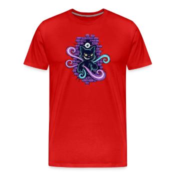 Chat magique - Chat magique avec un œil qui voit tout - T-shirt bio Premium Homme - rouge - Devant - Damien (186cm)