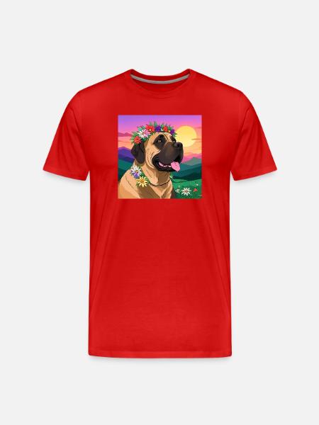 Mastiff with floral wreath - Men's Premium Organic T-Shirt - red