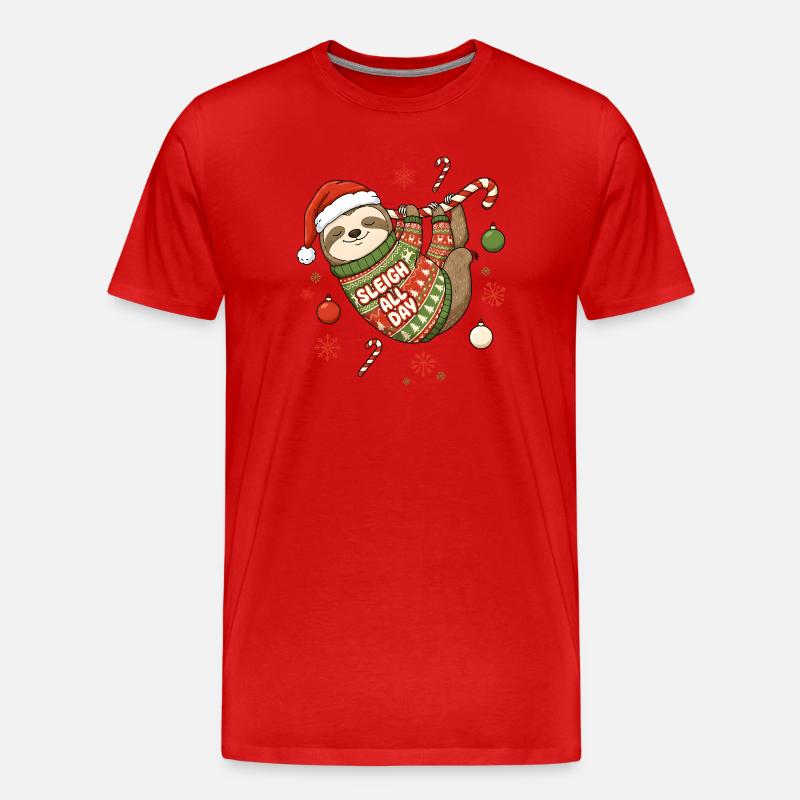 Lustiges Faultier Weihnachten - Weihnachtspullover - Männer Premium Bio T-Shirt - Rot